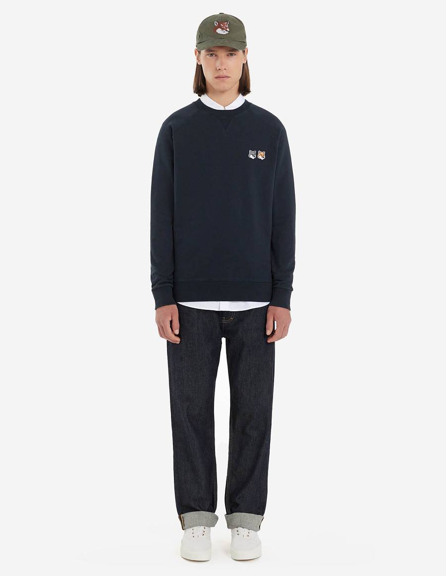 Dark Grey Men's Maison Kitsune Double Fox Head Patch Classic Sweatshirts | AU-K0680