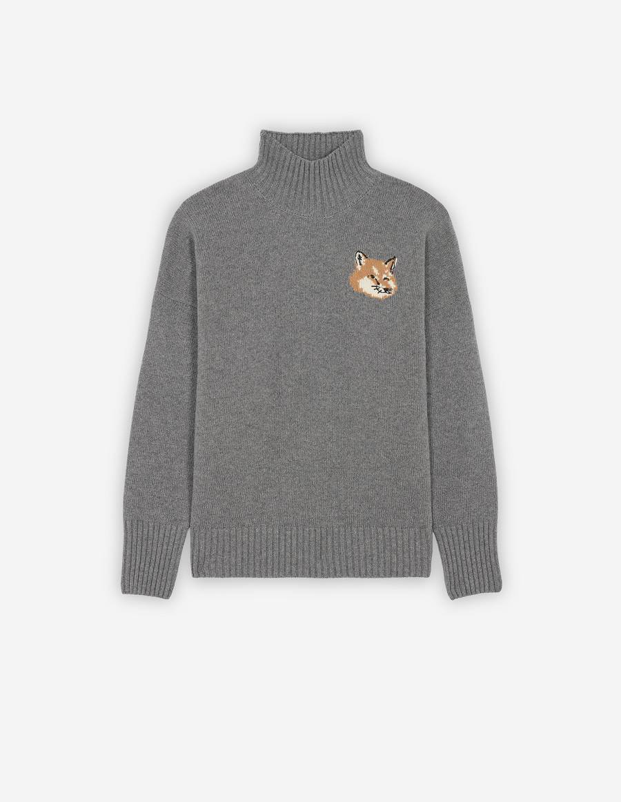 Dark Grey Men\'s Maison Kitsune Fox Head Oversize High Neck Sweaters | AU-C0318