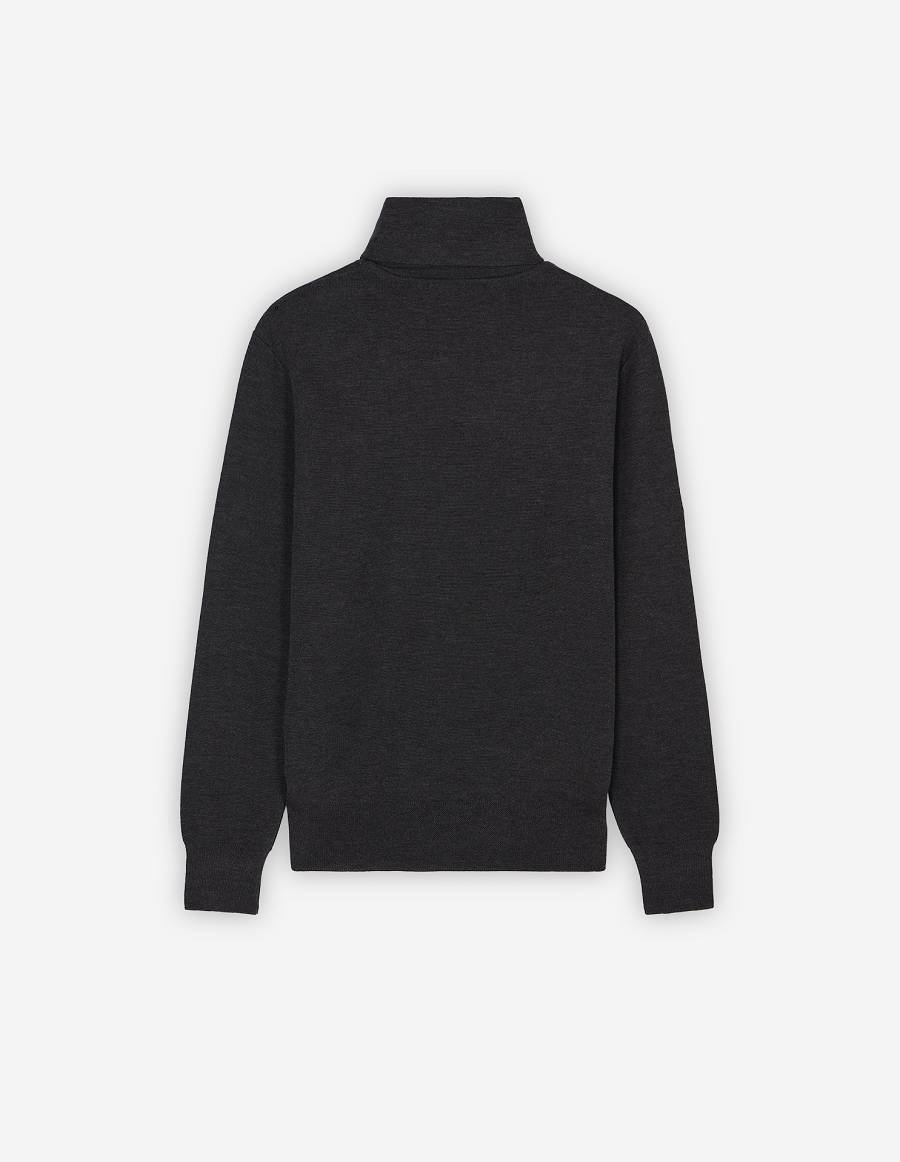 Dark Grey Men's Maison Kitsune Fox Head Patch Turtleneck Sweaters | AU-K0244