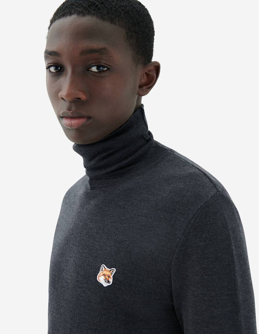 Dark Grey Men's Maison Kitsune Fox Head Patch Turtleneck Sweaters | AU-K0244