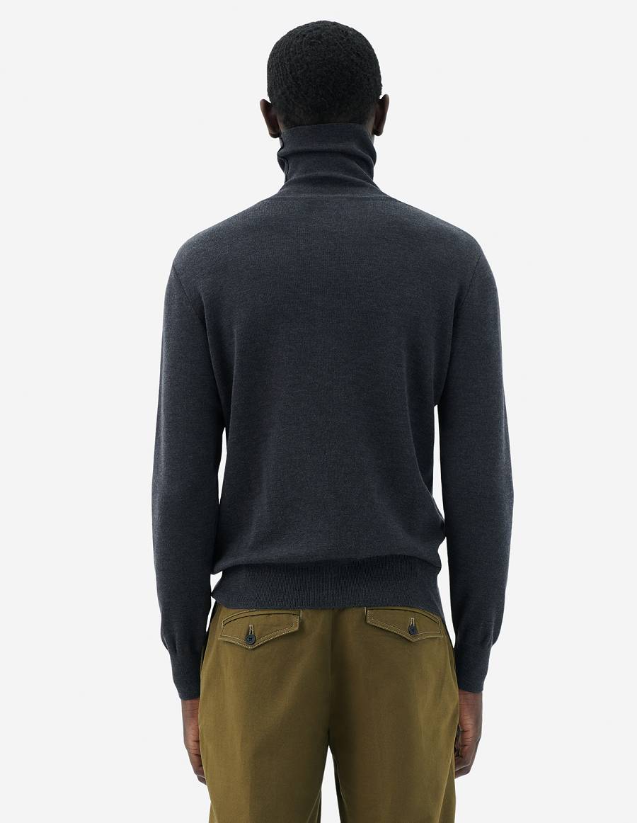 Dark Grey Men's Maison Kitsune Fox Head Patch Turtleneck Sweaters | AU-K0244