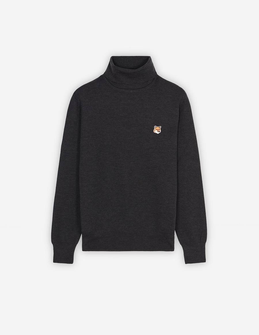 Dark Grey Men\'s Maison Kitsune Fox Head Patch Turtleneck Sweaters | AU-K0244