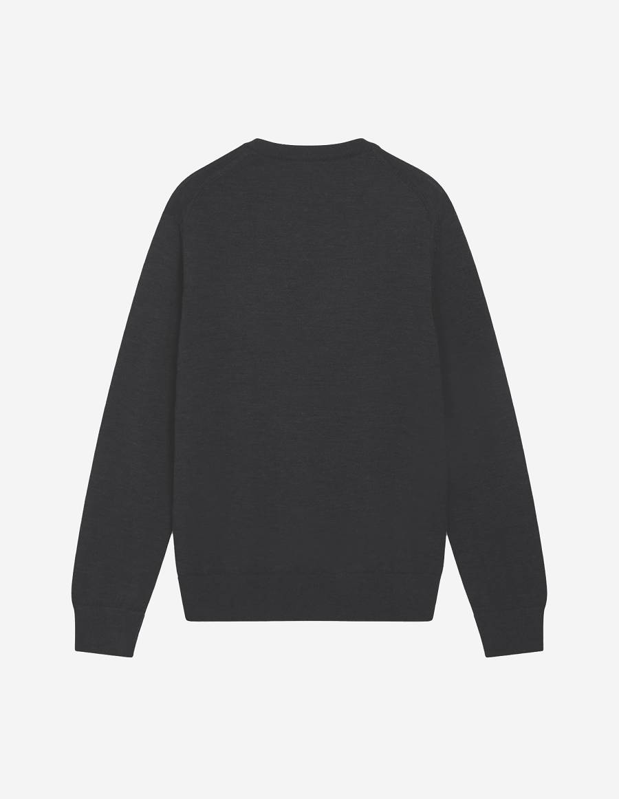 Dark Grey Men's Maison Kitsune Fox Head Patch Regular R-neck Jumper Sweaters | AU-M0921