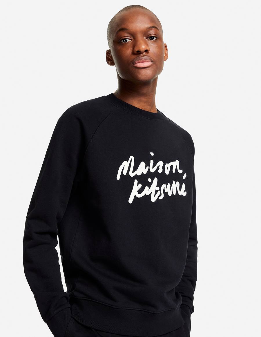 Dark Grey Men's Maison Kitsune Handwriting Clean Sweatshirts | AU-H0743