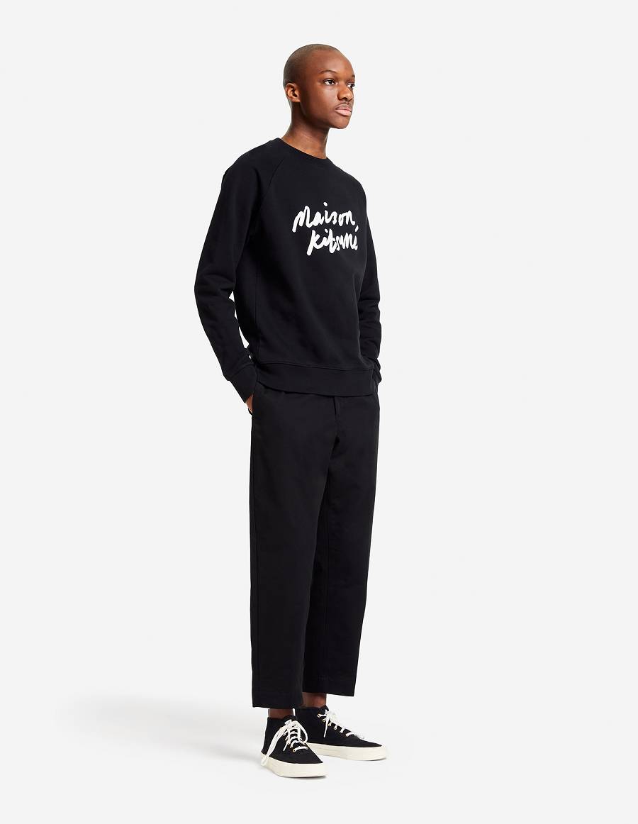 Dark Grey Men's Maison Kitsune Handwriting Clean Sweatshirts | AU-H0743