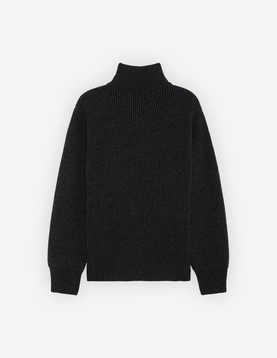 Dark Grey Men's Maison Kitsune Plaited Rib Regular Sweaters | AU-A0350