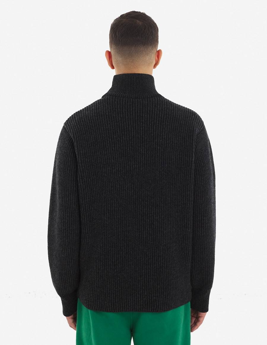 Dark Grey Men's Maison Kitsune Plaited Rib Regular Sweaters | AU-A0350