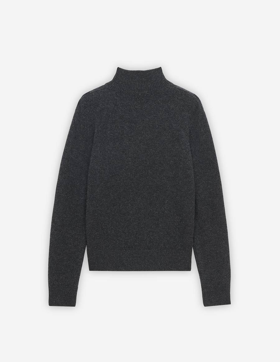 Dark Grey Women's Maison Kitsune Baby Fox Patch Boxy Turtleneck Sweaters | AU-O1682