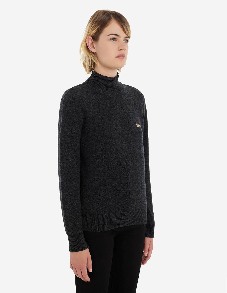 Dark Grey Women's Maison Kitsune Baby Fox Patch Boxy Turtleneck Sweaters | AU-O1682