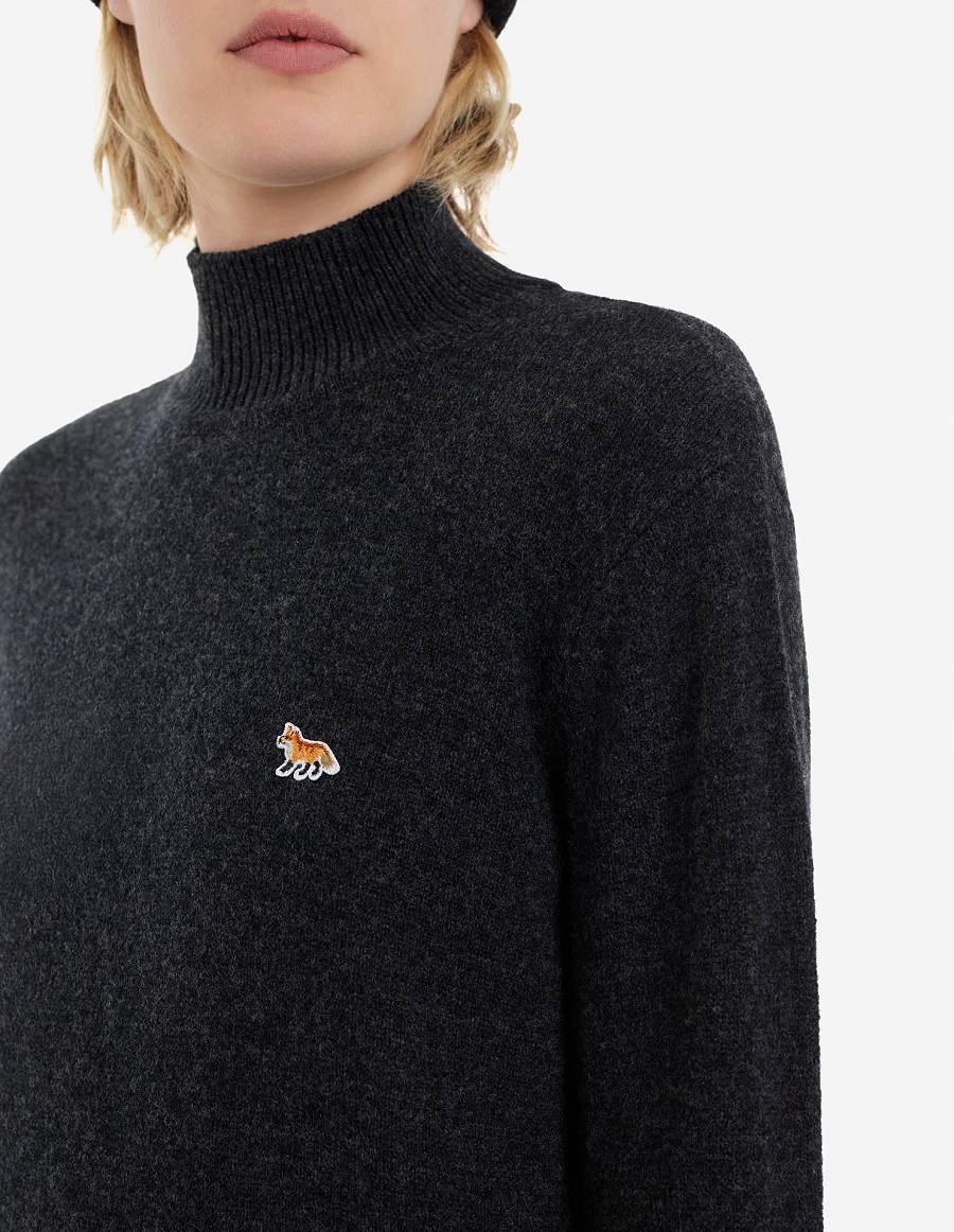 Dark Grey Women's Maison Kitsune Baby Fox Patch Boxy Turtleneck Sweaters | AU-O1682