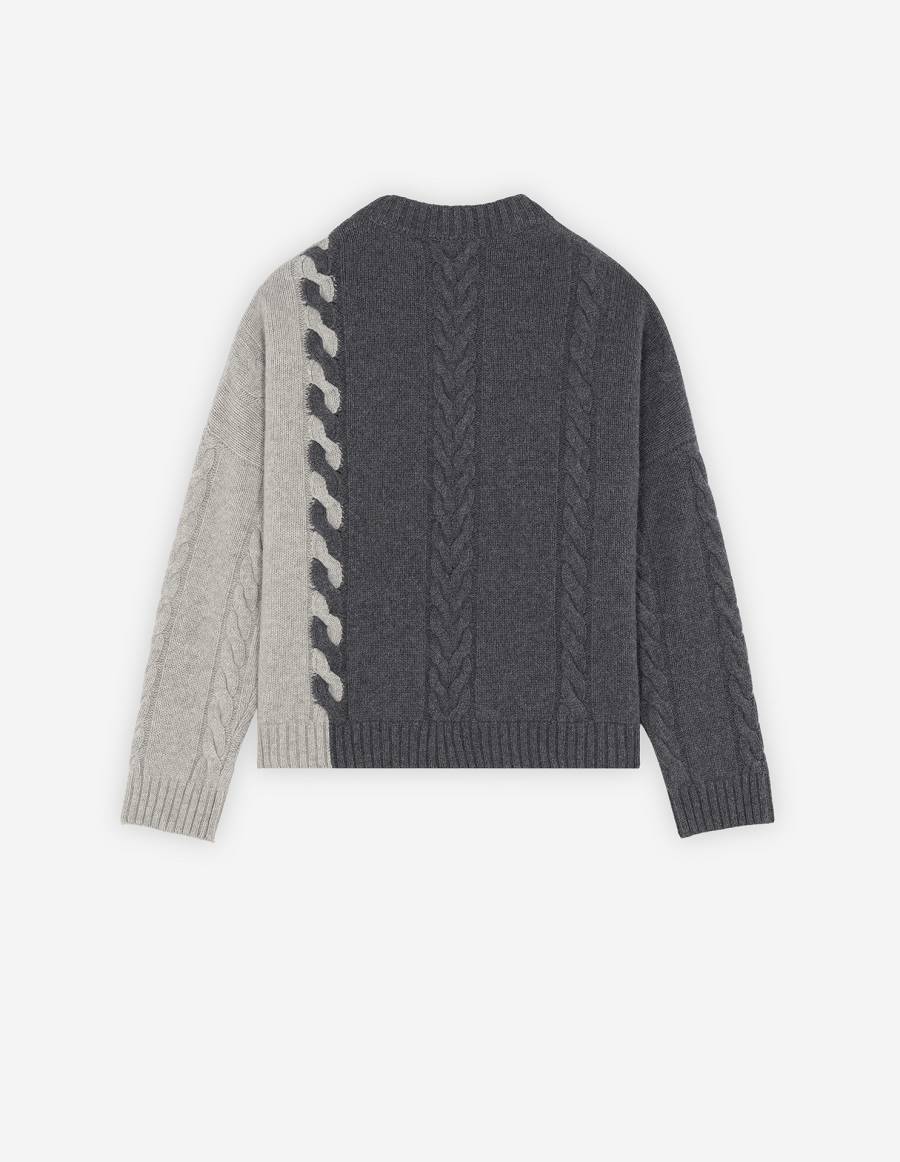 Dark Grey Women's Maison Kitsune Bi-color Cable Sweaters | AU-F0828