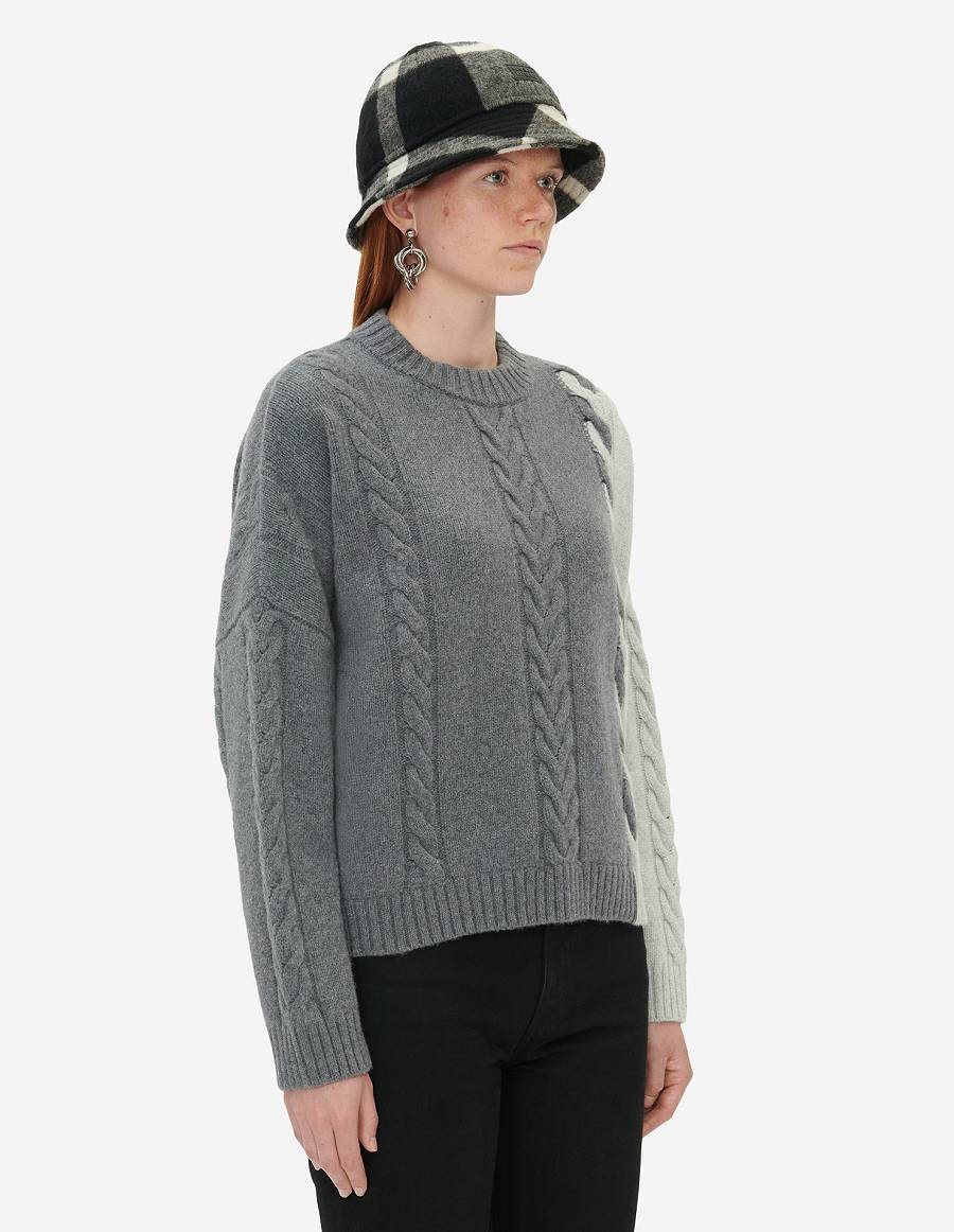 Dark Grey Women's Maison Kitsune Bi-color Cable Sweaters | AU-F0828