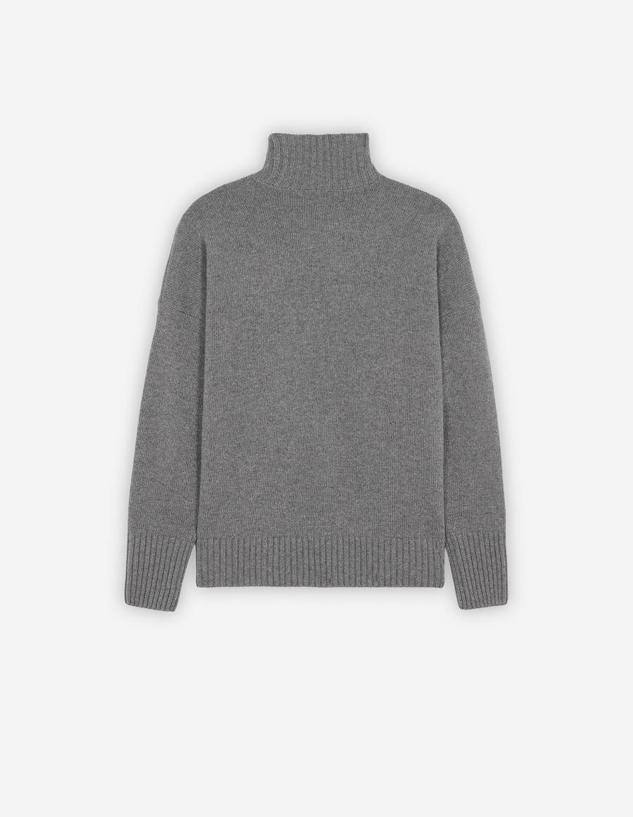 Dark Grey Women's Maison Kitsune Fox Head Oversize High Neck Sweaters | AU-S0183