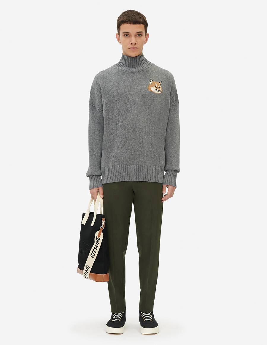 Dark Grey Women's Maison Kitsune Fox Head Oversize High Neck Sweaters | AU-S0183