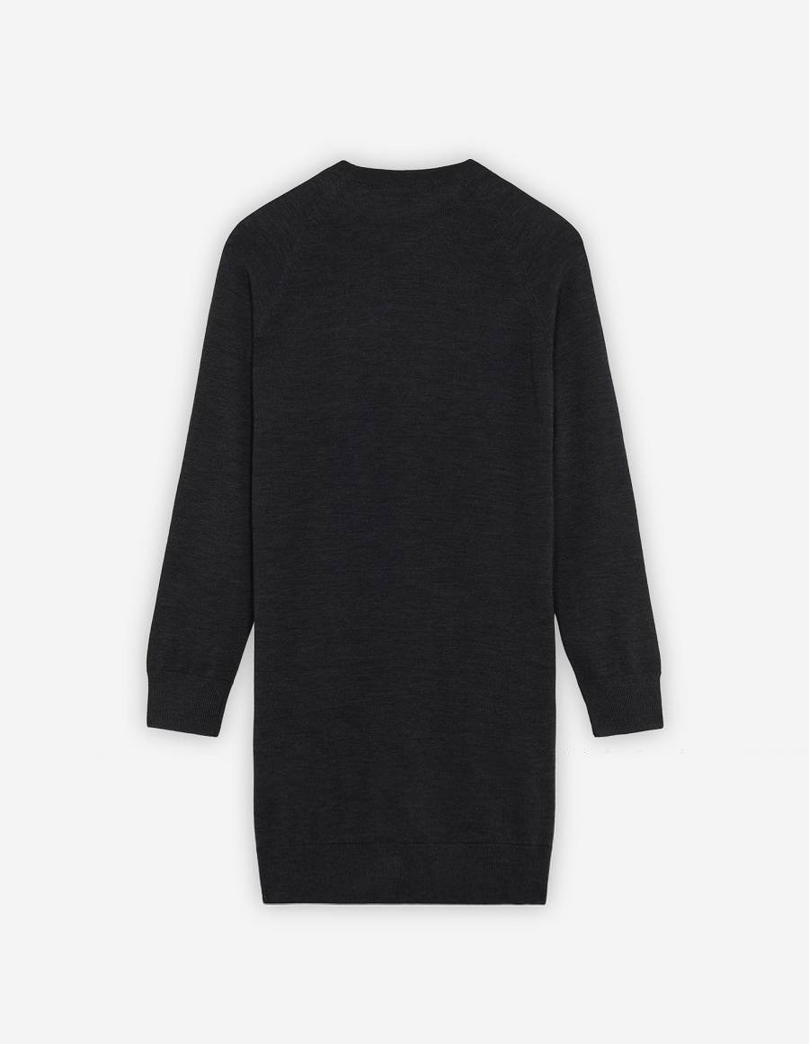 Dark Grey Women's Maison Kitsune Fox Head Patch Jumper Dress Sweaters | AU-S0M54