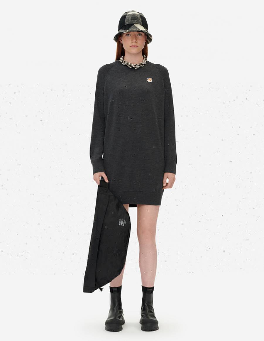 Dark Grey Women's Maison Kitsune Fox Head Patch Jumper Dress Sweaters | AU-S0M54