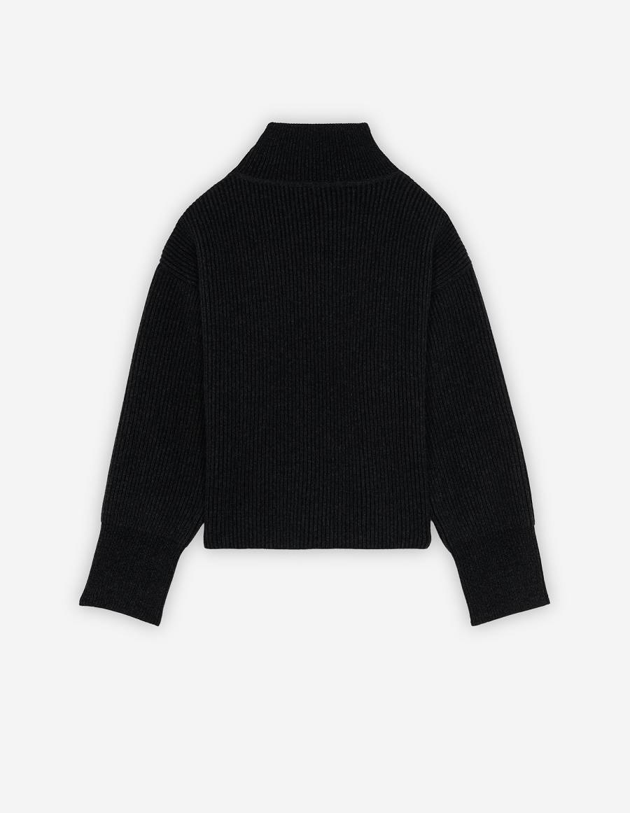 Dark Grey Women's Maison Kitsune Plaited Rib Boxy Sweaters | AU-Q0166