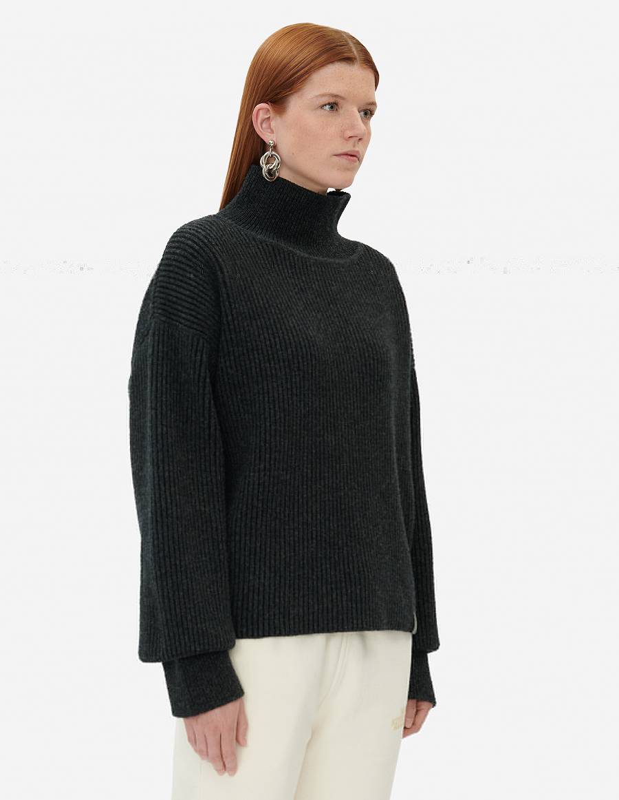 Dark Grey Women's Maison Kitsune Plaited Rib Boxy Sweaters | AU-Q0166