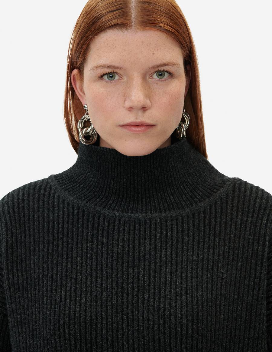 Dark Grey Women's Maison Kitsune Plaited Rib Boxy Sweaters | AU-Q0166