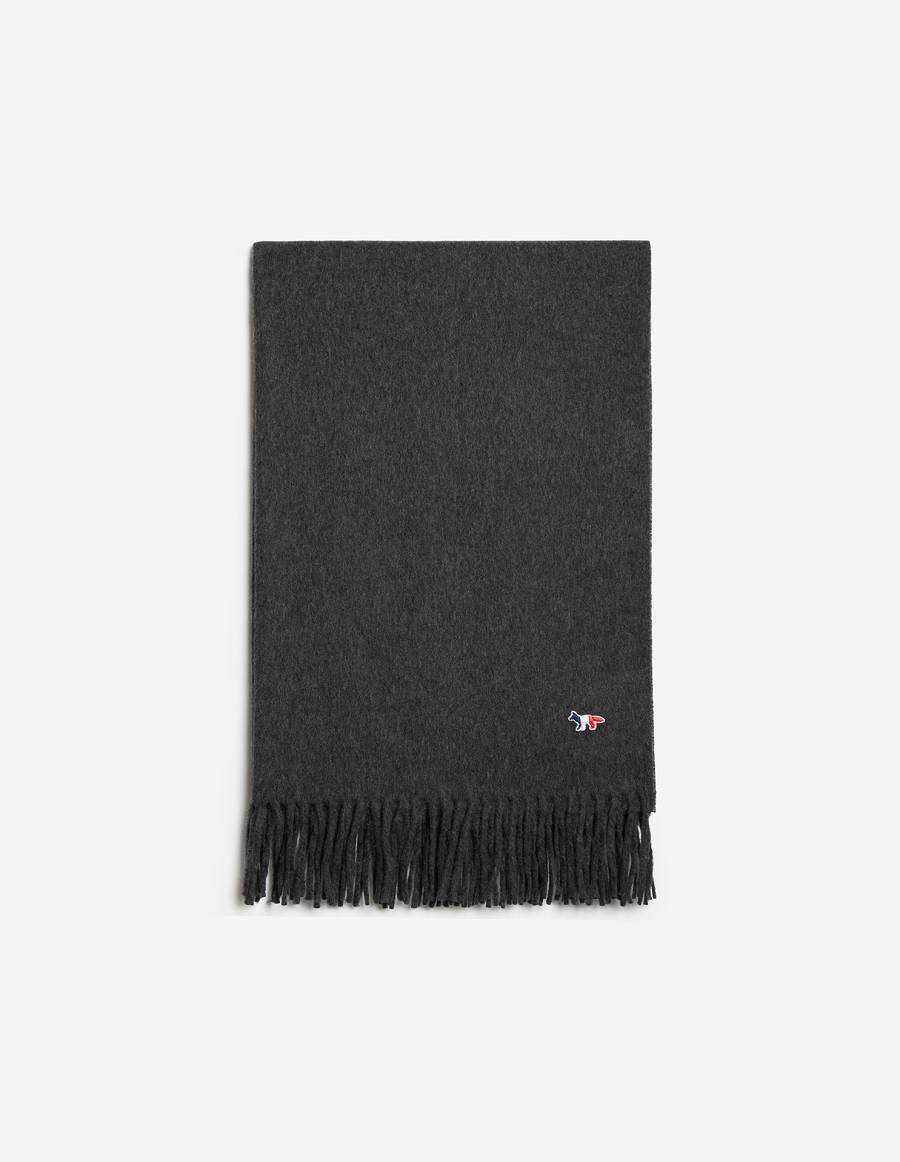 Dark Grey Women\'s Maison Kitsune Tricolor Fox Patch Wool Scarf | AU-Y0556