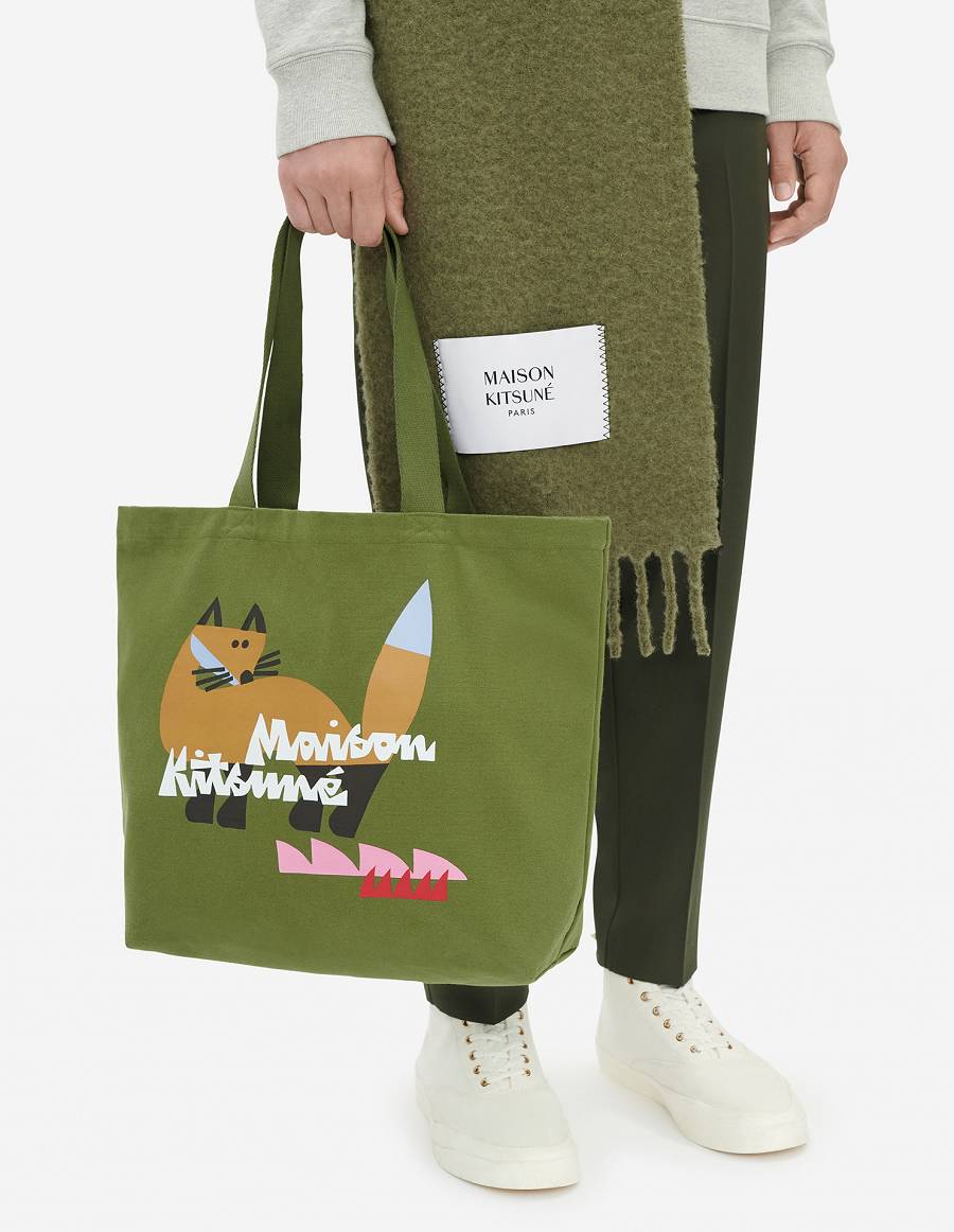 Dark Khaki Men's Maison Kitsune Bill Rebholz Tote Bags | AU-G0191