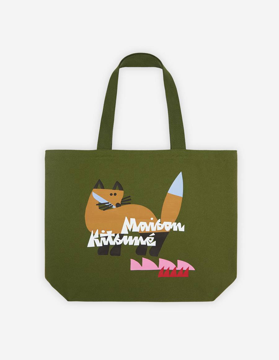 Dark Khaki Men\'s Maison Kitsune Bill Rebholz Tote Bags | AU-G0191