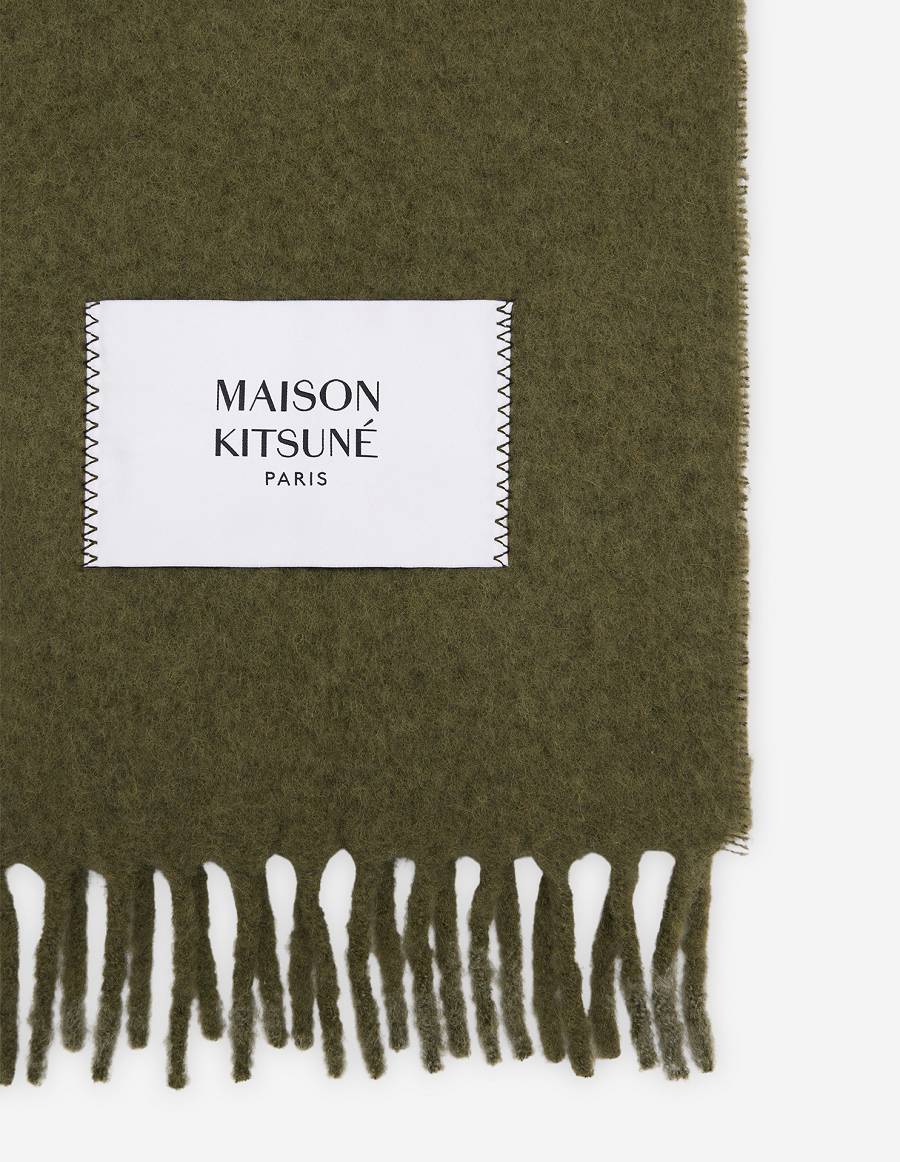 Dark Khaki Men's Maison Kitsune Plain Fringed Scarf | AU-C0260