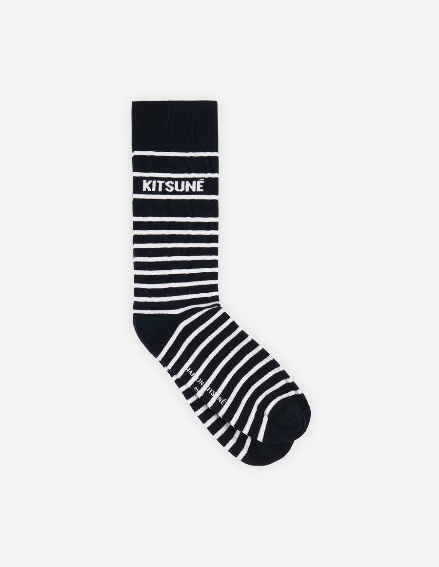 Deep Blue Men\'s Maison Kitsune Striped Socks | AU-F0973