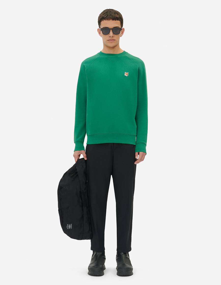 Deep Green Men's Maison Kitsune Fox Head Patch Classic Sweatshirts | AU-F0683