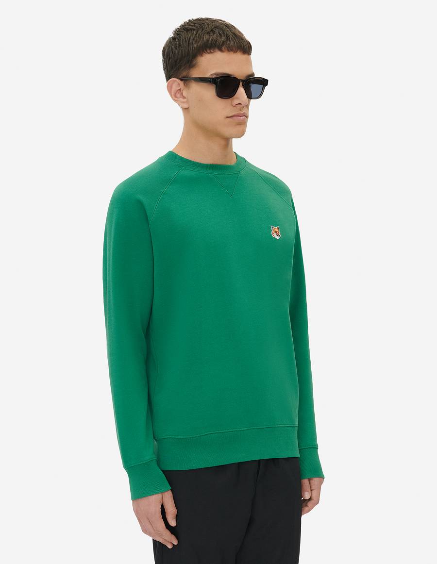 Deep Green Men's Maison Kitsune Fox Head Patch Classic Sweatshirts | AU-F0683