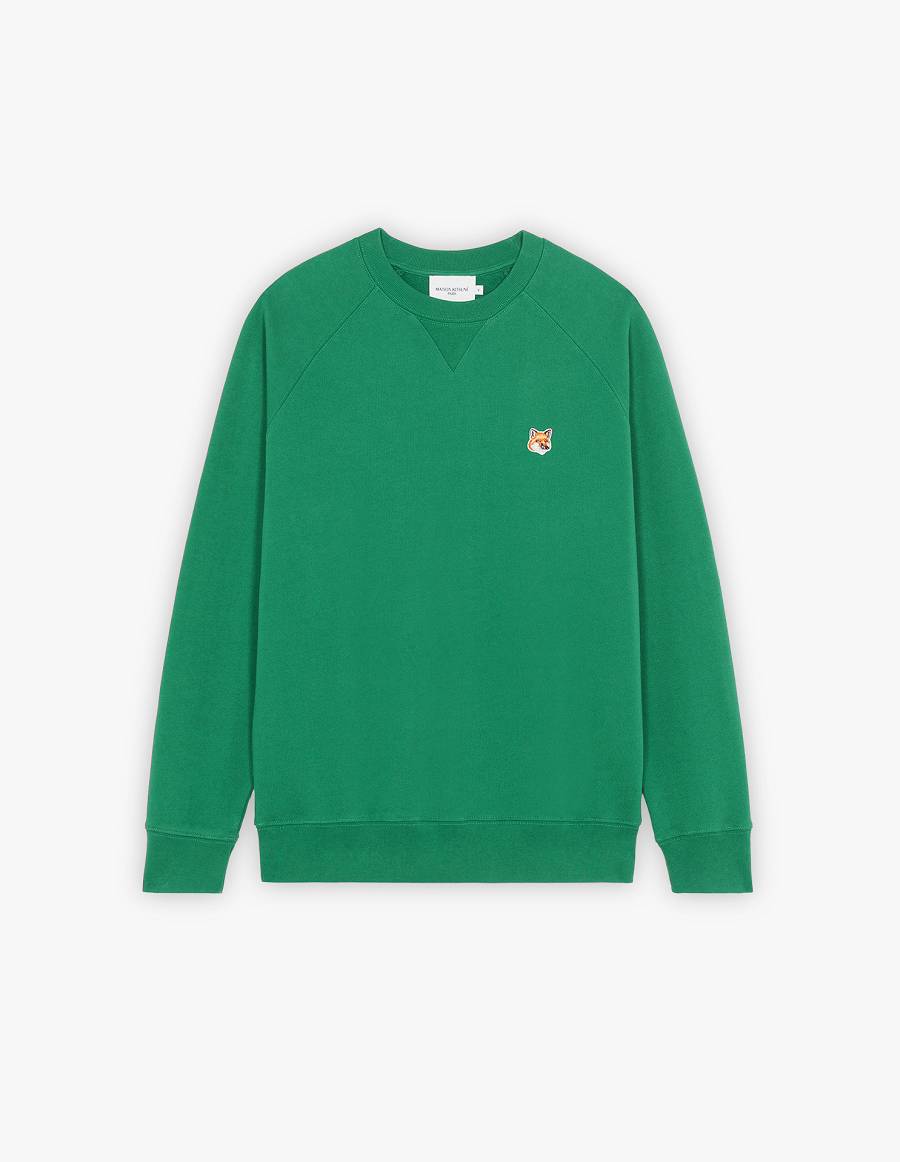 Deep Green Men\'s Maison Kitsune Fox Head Patch Classic Sweatshirts | AU-F0683