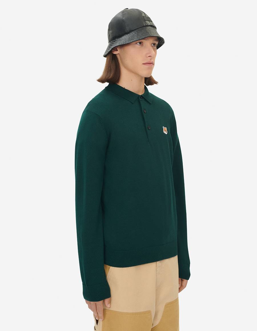 Deep Green Men's Maison Kitsune Fox Head Patch Jumper Sweaters | AU-G0481