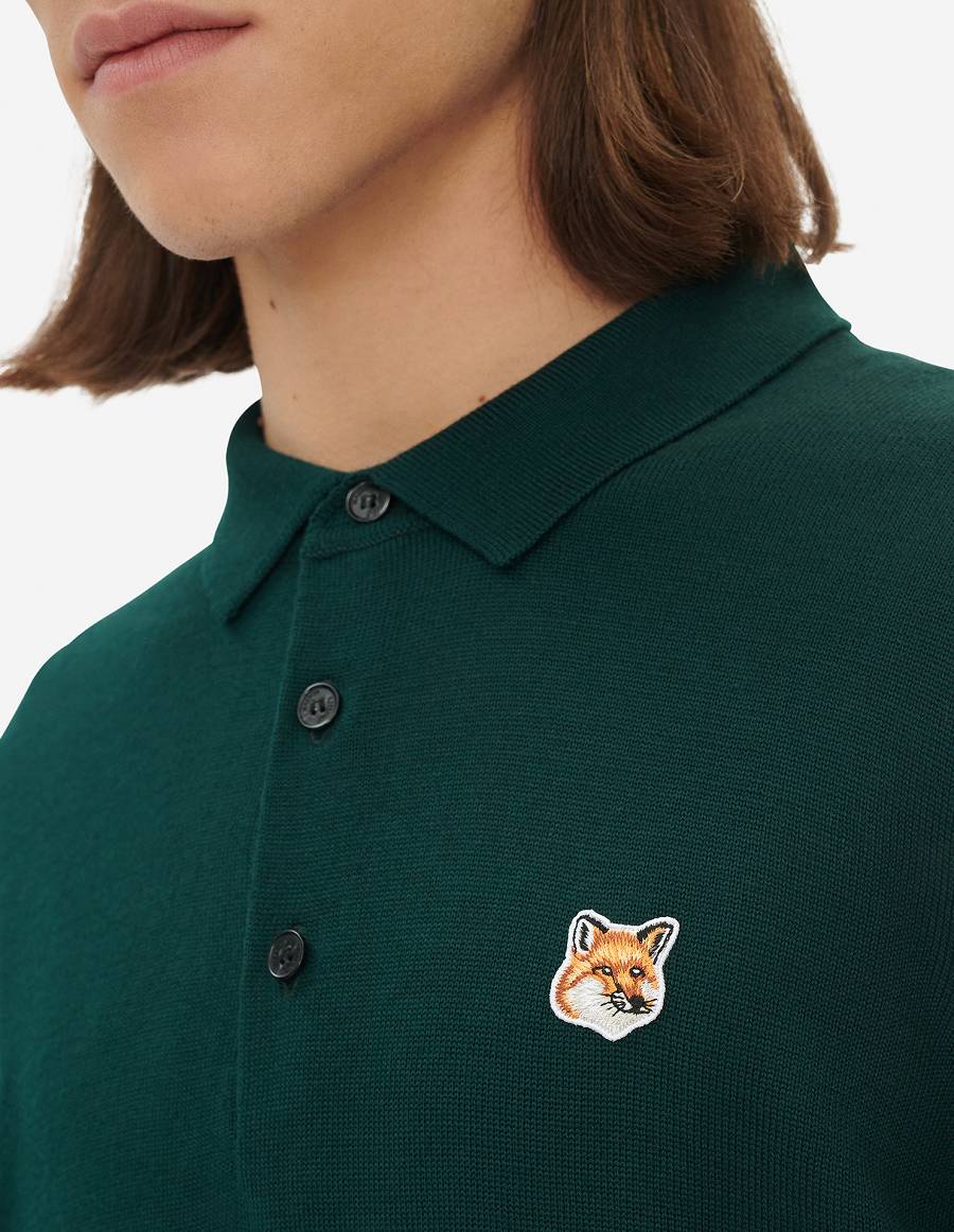 Deep Green Men's Maison Kitsune Fox Head Patch Jumper Sweaters | AU-G0481