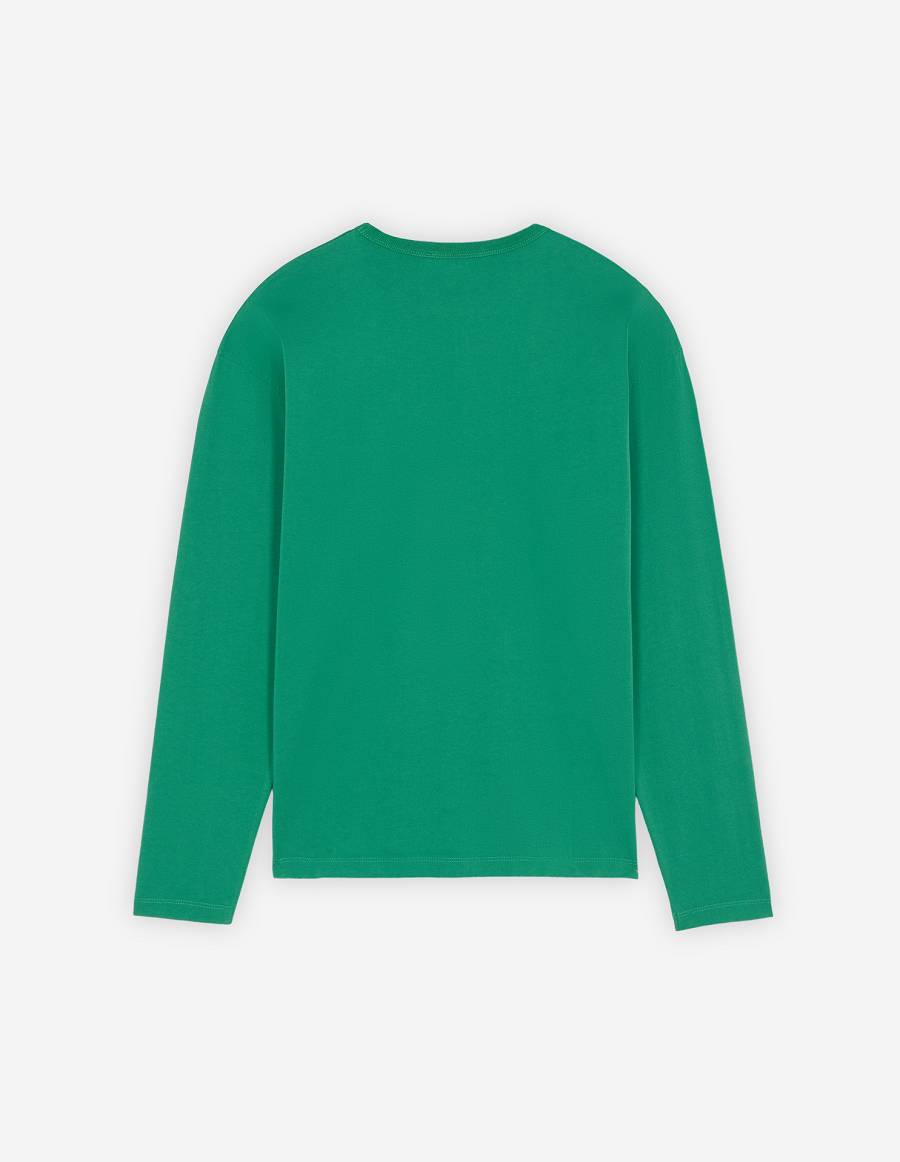 Deep Green Men's Maison Kitsune Fox Head Patch Regular Long-sleeved T Shirts | AU-O1943