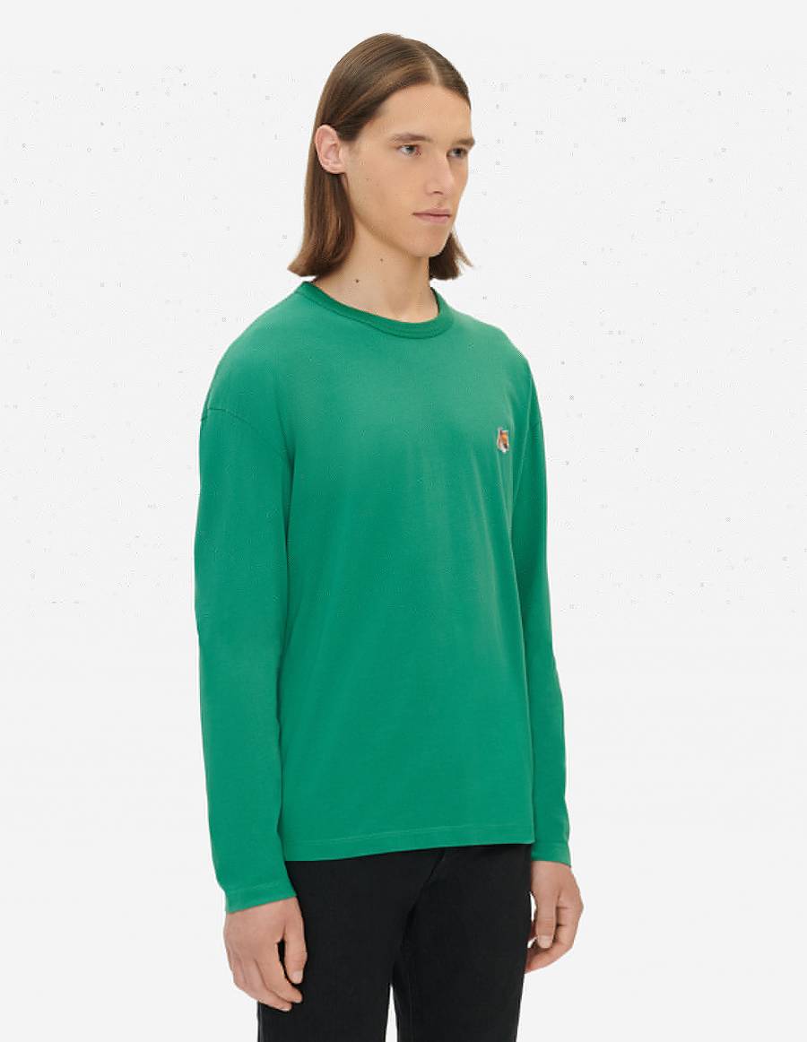 Deep Green Men's Maison Kitsune Fox Head Patch Regular Long-sleeved T Shirts | AU-O1943