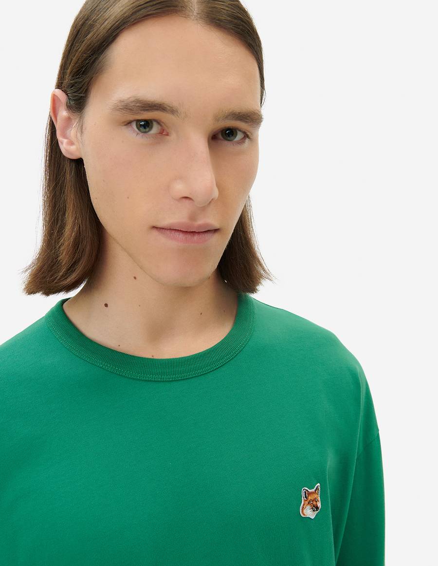 Deep Green Men's Maison Kitsune Fox Head Patch Regular Long-sleeved T Shirts | AU-O1943