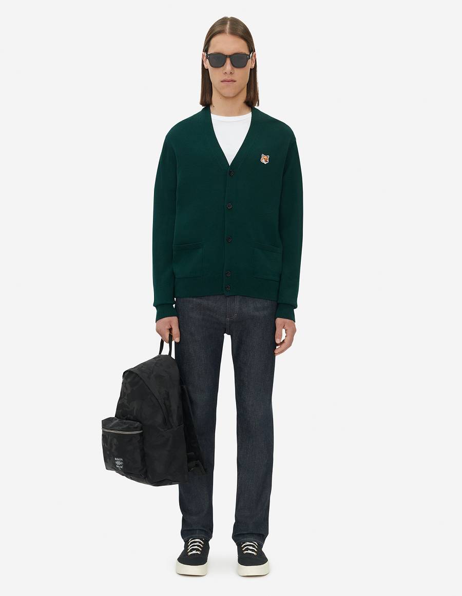 Deep Green Men's Maison Kitsune Fox Head Patch Classic Cardigan | AU-Q0612