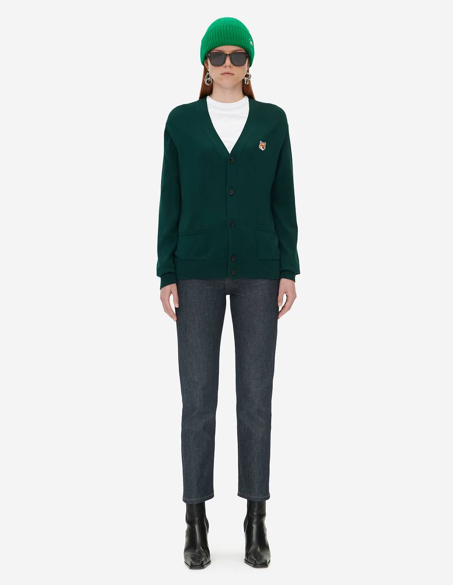 Deep Green Men's Maison Kitsune Fox Head Patch Classic Cardigan | AU-Q0612