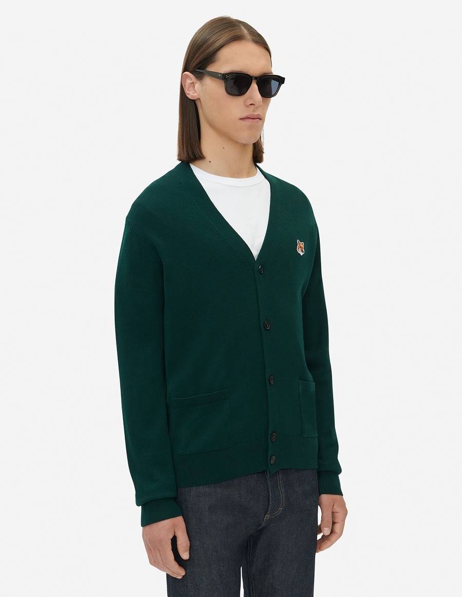 Deep Green Men's Maison Kitsune Fox Head Patch Classic Cardigan | AU-Q0612