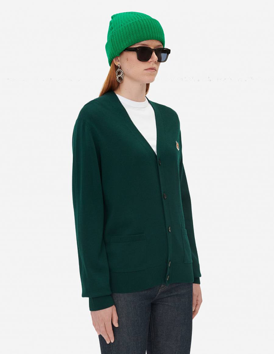 Deep Green Men's Maison Kitsune Fox Head Patch Classic Cardigan | AU-Q0612