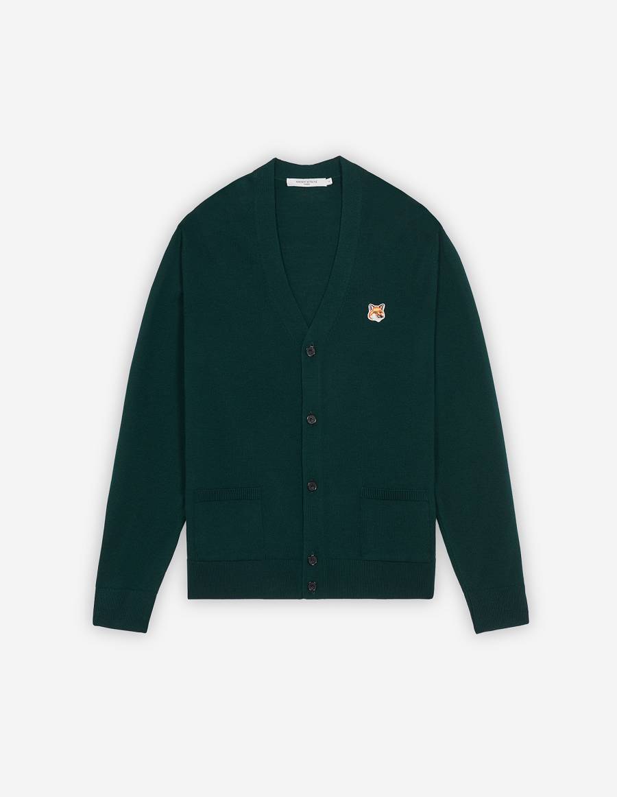 Deep Green Men\'s Maison Kitsune Fox Head Patch Classic Cardigan | AU-Q0612