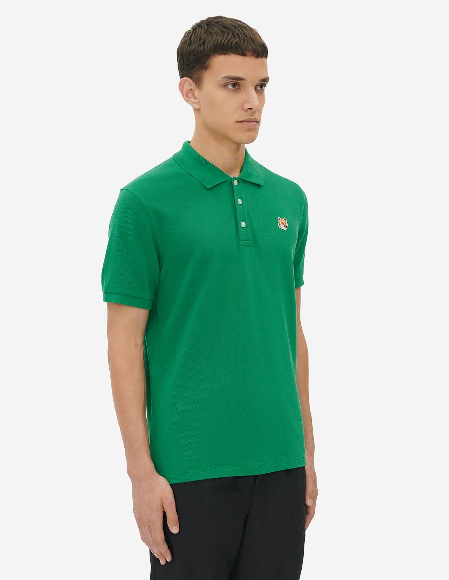 Deep Green Men's Maison Kitsune Fox Head Patch Classic Polo | AU-Q0920