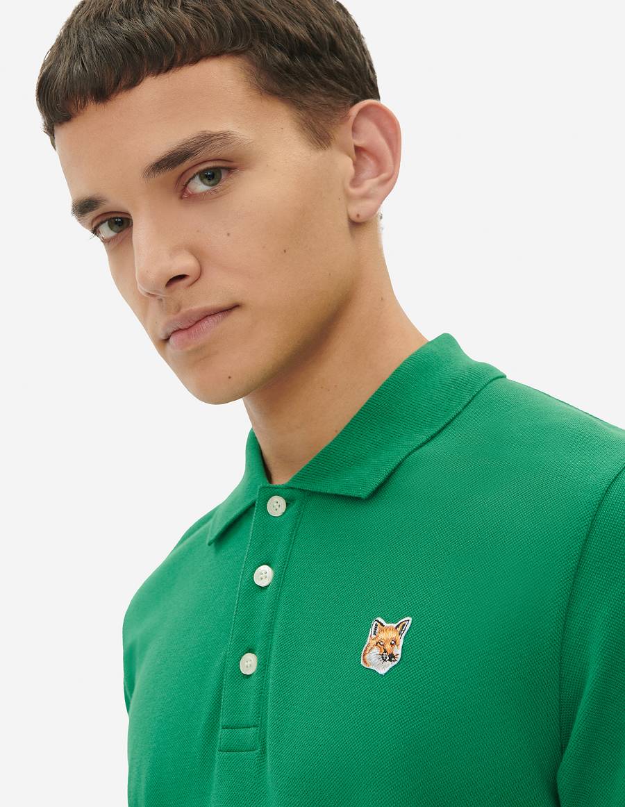 Deep Green Men's Maison Kitsune Fox Head Patch Classic Polo | AU-Q0920