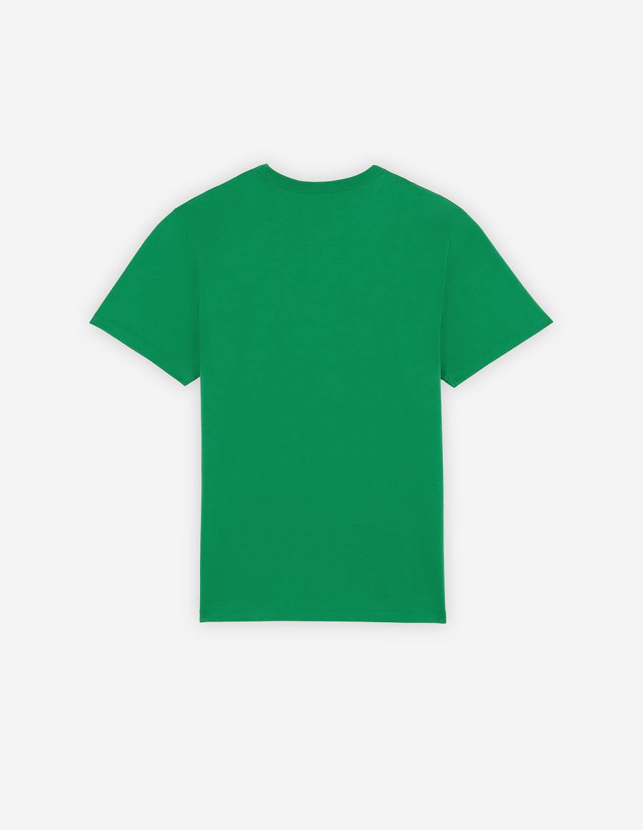 Deep Green Men's Maison Kitsune Fox Head Patch Classic T Shirts | AU-V0491