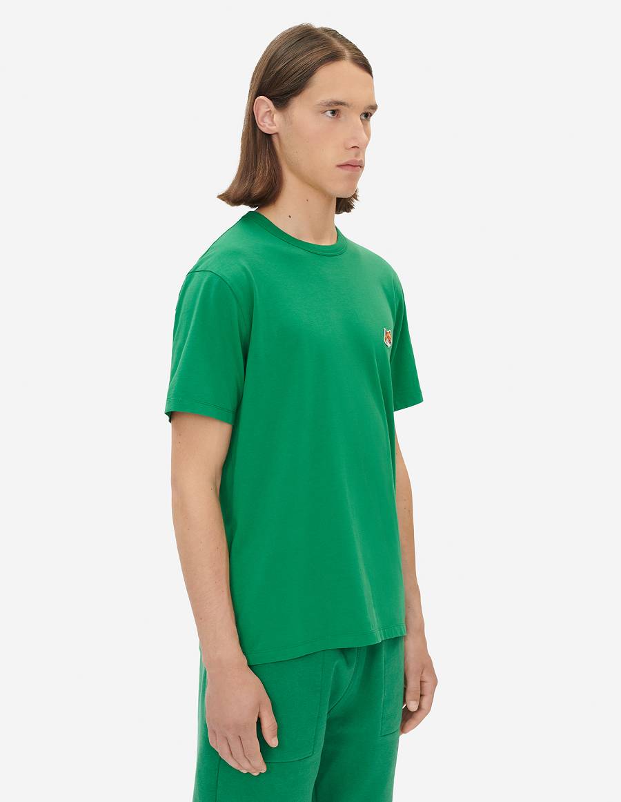 Deep Green Men's Maison Kitsune Fox Head Patch Classic T Shirts | AU-V0491