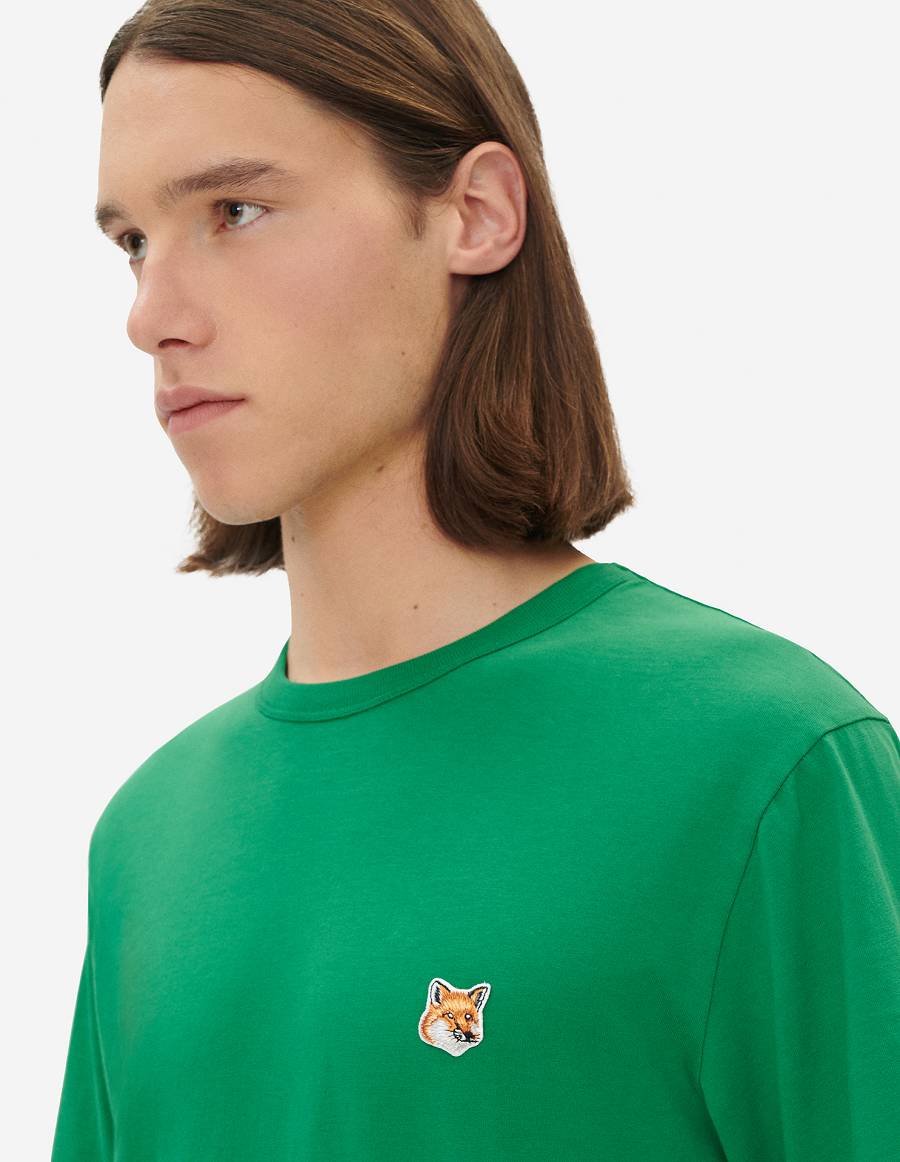 Deep Green Men's Maison Kitsune Fox Head Patch Classic T Shirts | AU-V0491