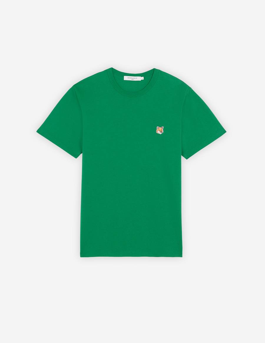 Deep Green Men\'s Maison Kitsune Fox Head Patch Classic T Shirts | AU-V0491