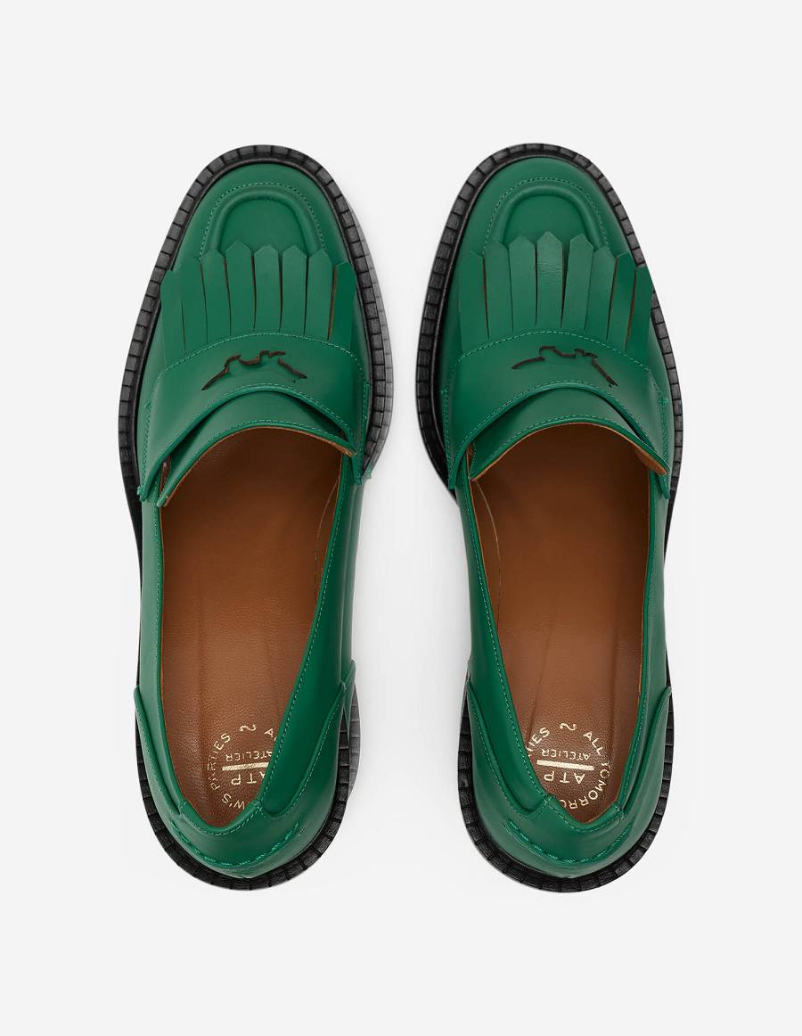 Deep Green Men's Maison Kitsune Mk X Atp Atelier Heeled Loafers Accessories | AU-V259