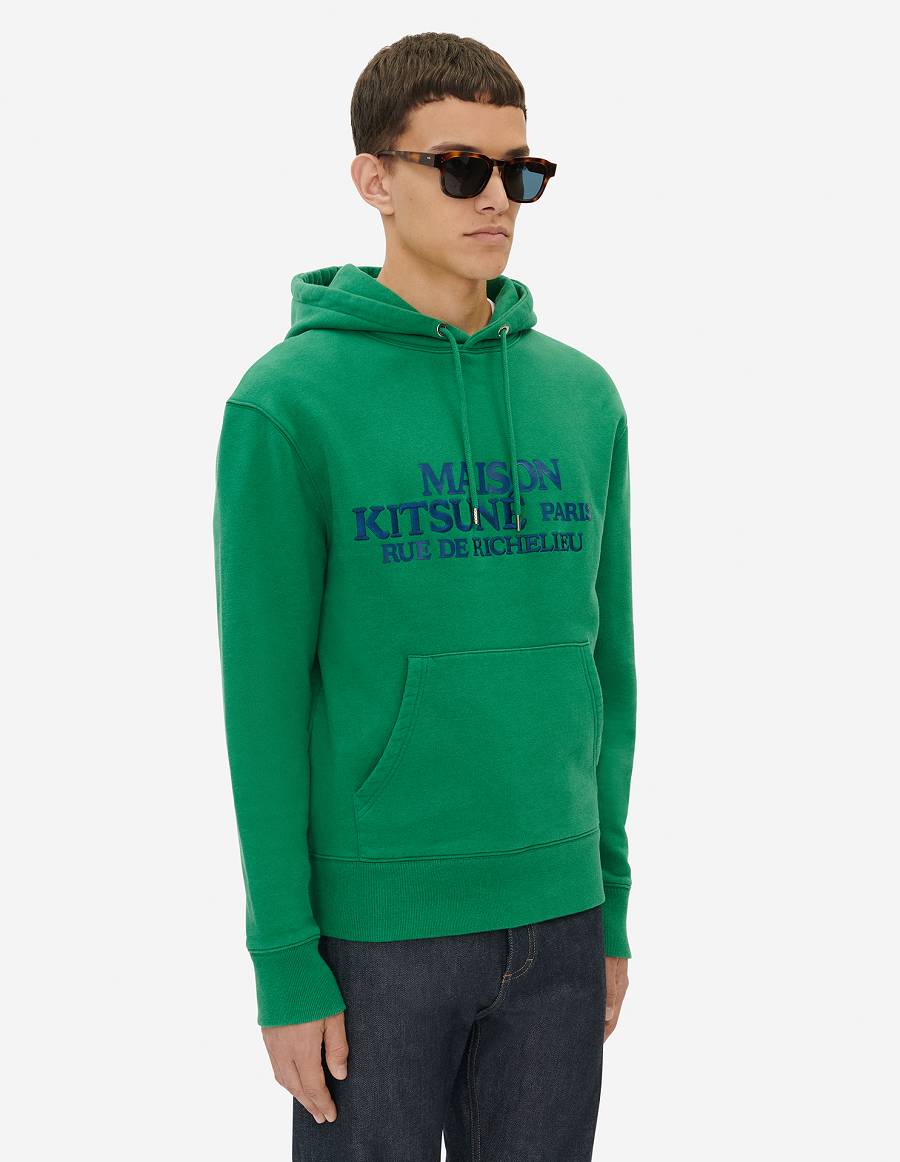 Deep Green Men's Maison Kitsune Rue Richelieu Classic Hoodies | AU-C0724