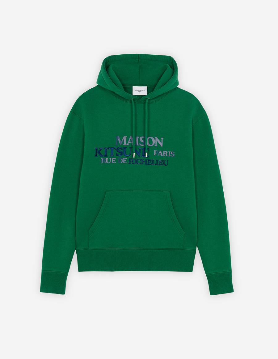 Deep Green Men\'s Maison Kitsune Rue Richelieu Classic Hoodies | AU-C0724